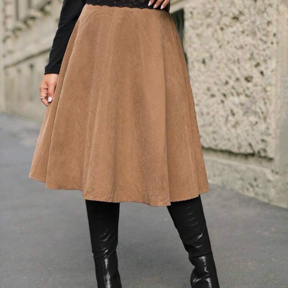 Versatile A-Line Midi Skirt in Camel Brown